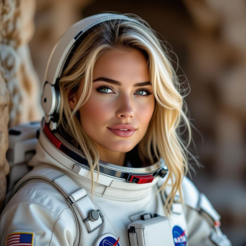 Astronaut Exploring Ancient Ruins Portrait