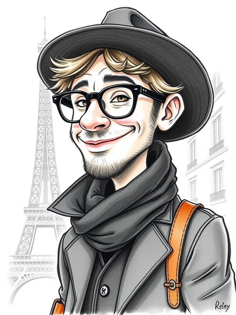 Parisian Bobo Satire in Minimalist Color Pencil Style