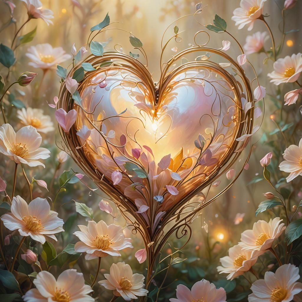Glowing Heart in Dreamy Surrealist Garden