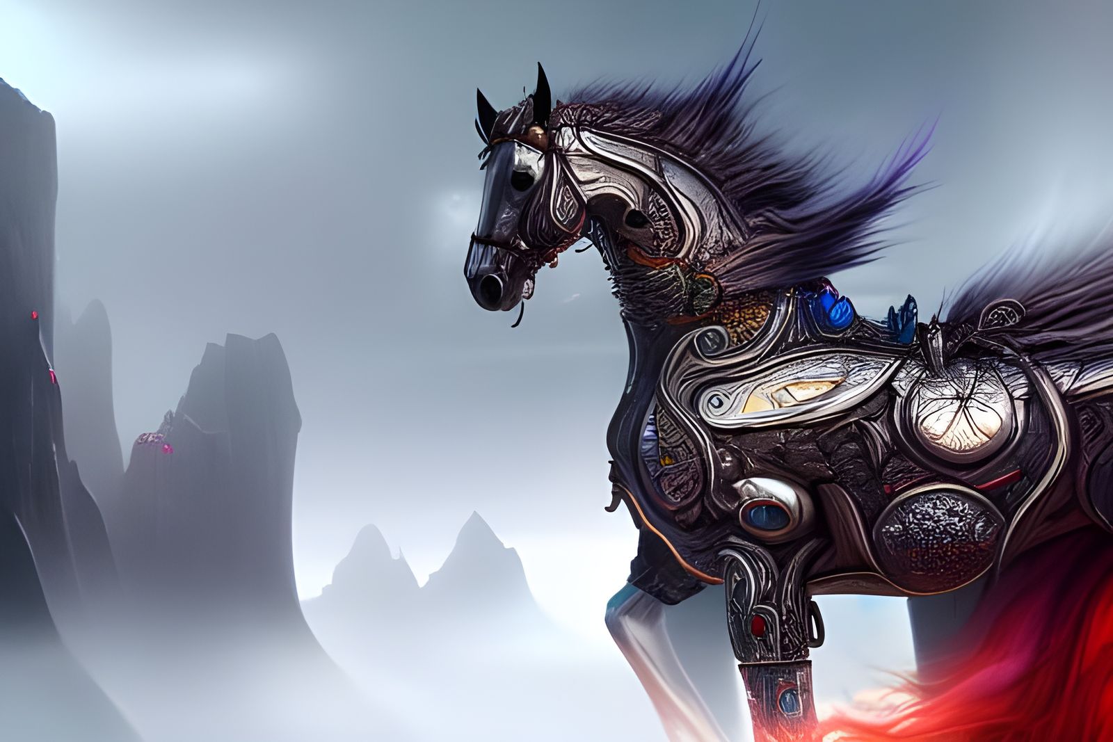 Armored White Horse: Hyperdetailed Fantasy Art