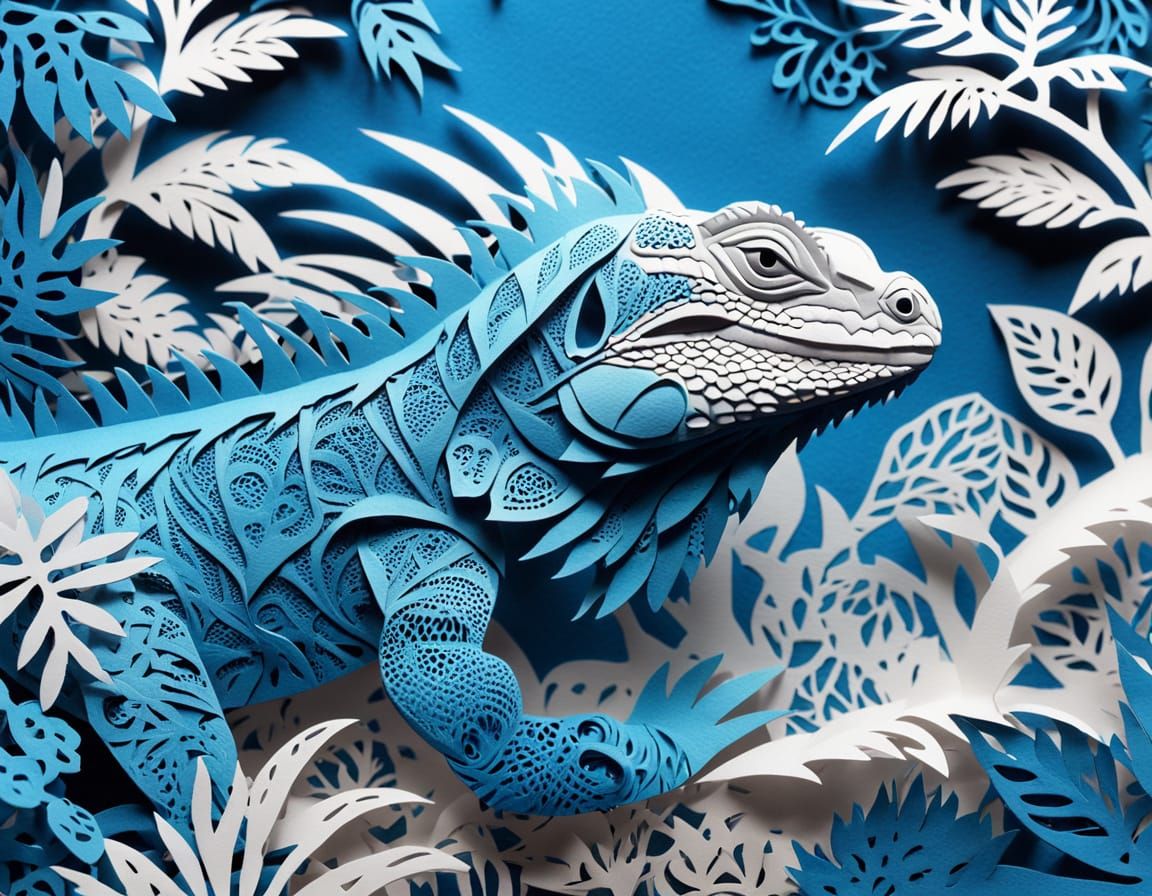 Iguana in Jungle Kirigami Art Splash