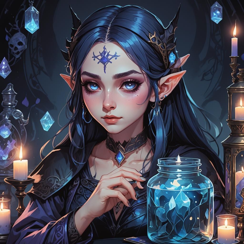 beautiful dark goth elf witch