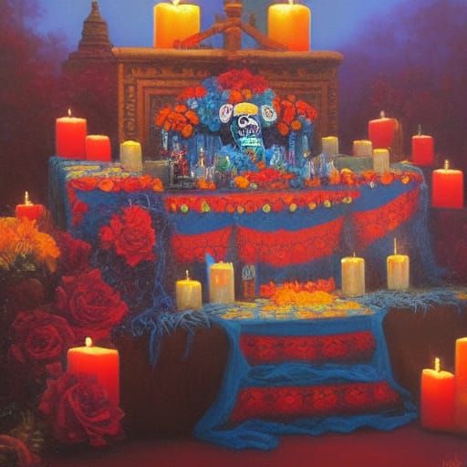 Day of the Dead Altar as Oil Painting