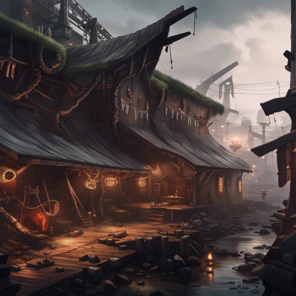 Cyberpunk Viking Longhouse Fusion