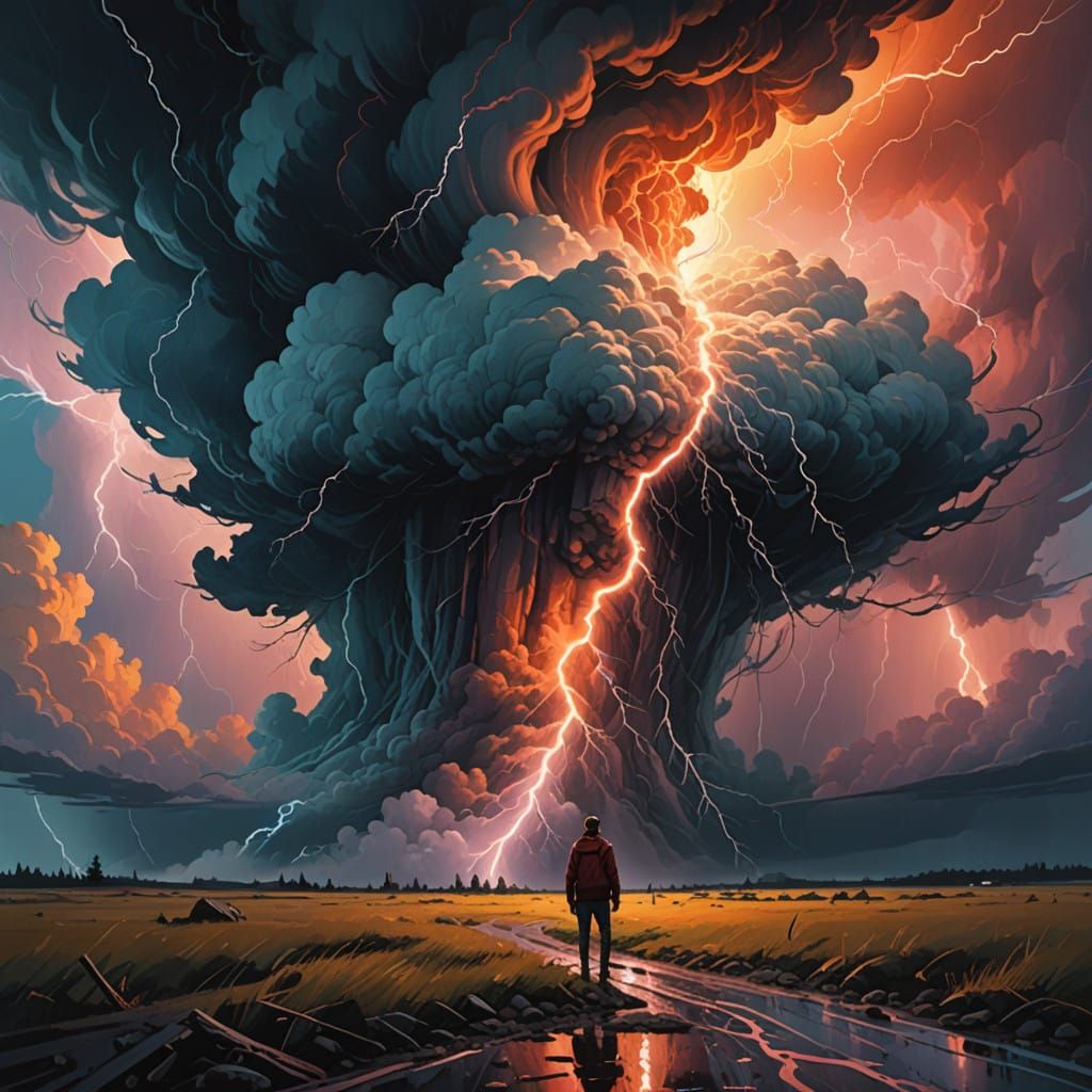 Thunderous Storm Landscape in Moody, Atmospheric Style