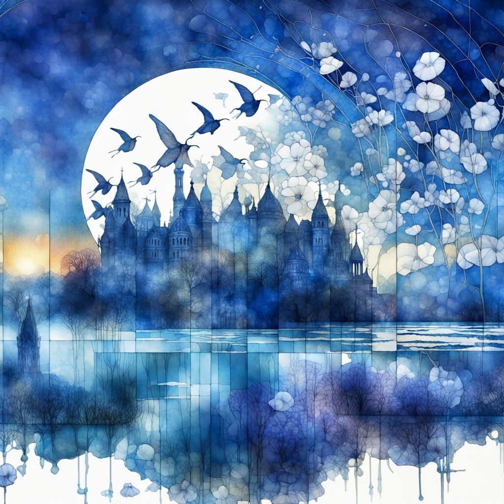 Layered Water Reflections in Art Brut Style