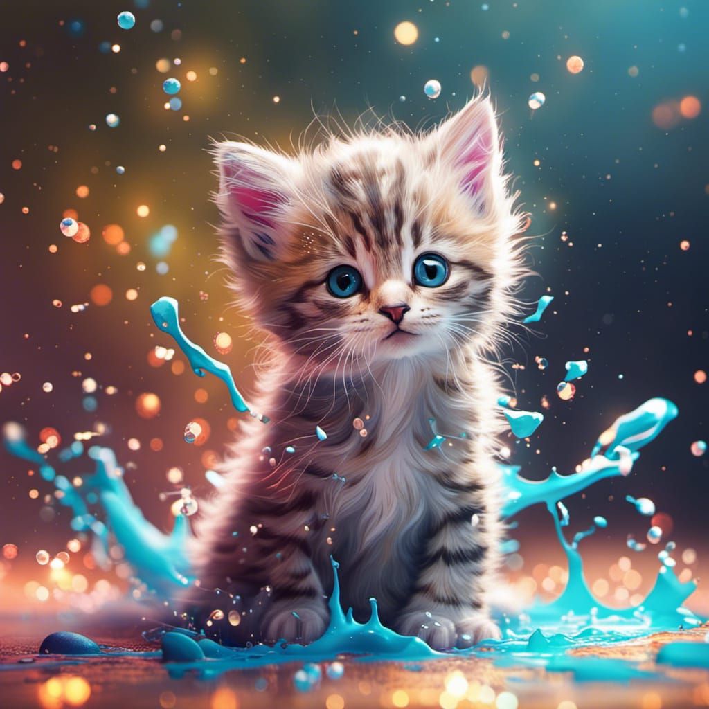 Sparkling Kitten Splash Art in 8K