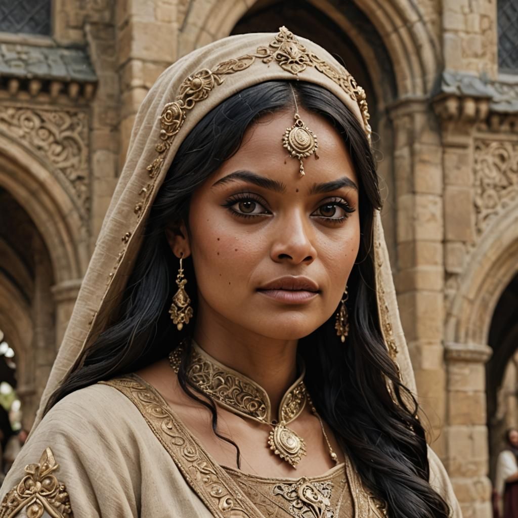 Realistic Close-Up of Woman in Medieval Clothing