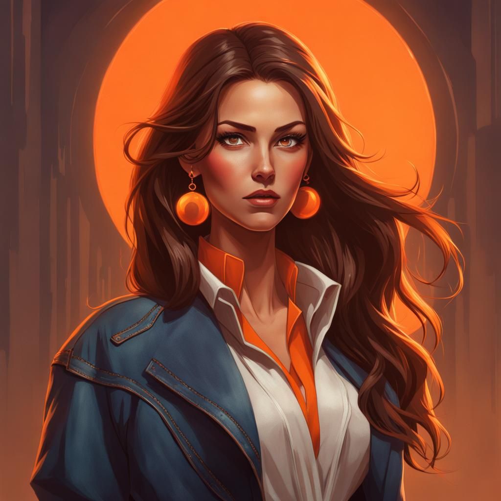 Portrait of Woman with Brown Hair in Art Nouveau Style