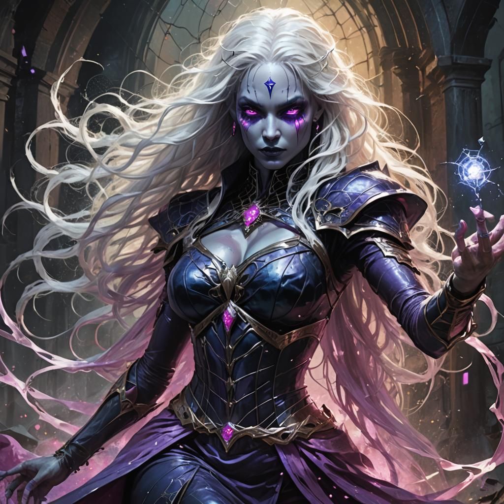 Drow Priestess Casting Magic, Fantasy Splash Art