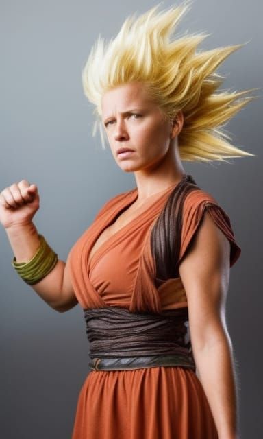 Photorealistic Super Saiyan Woman in Live Action Combat