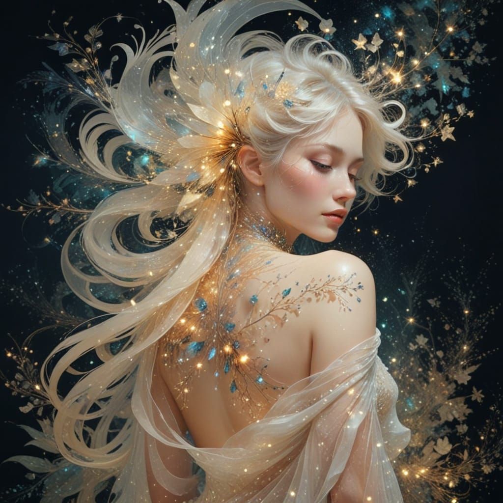 Luminous Figure in Ethereal Nighttime Scene