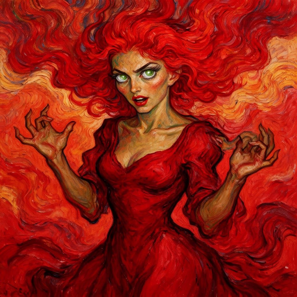 Expressionist Portrait of Fiery Red-Haired Woman