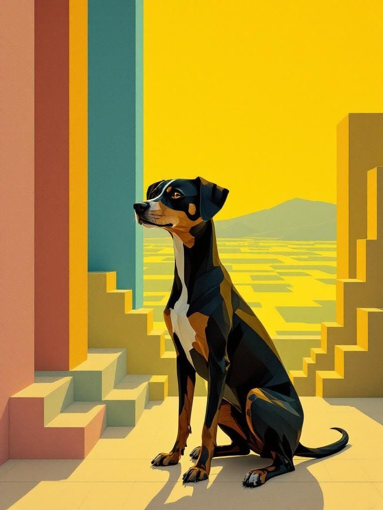 Dog in Sunlight: Surreal Geometric Art