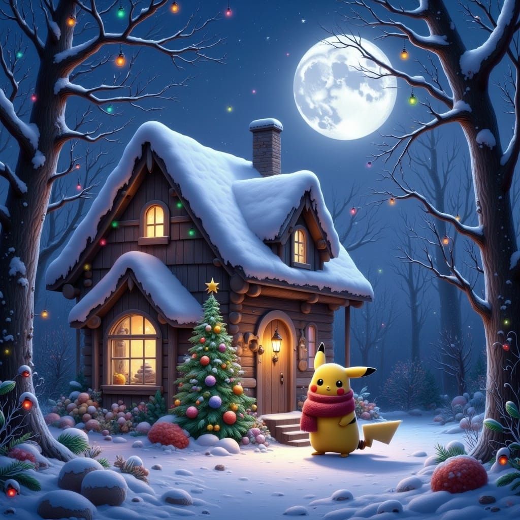 Pikachu's Christmas Eve: A Whimsical Fantasy Scene