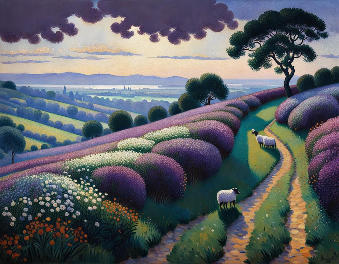 Hochrhön Meadow in Pointillist Style