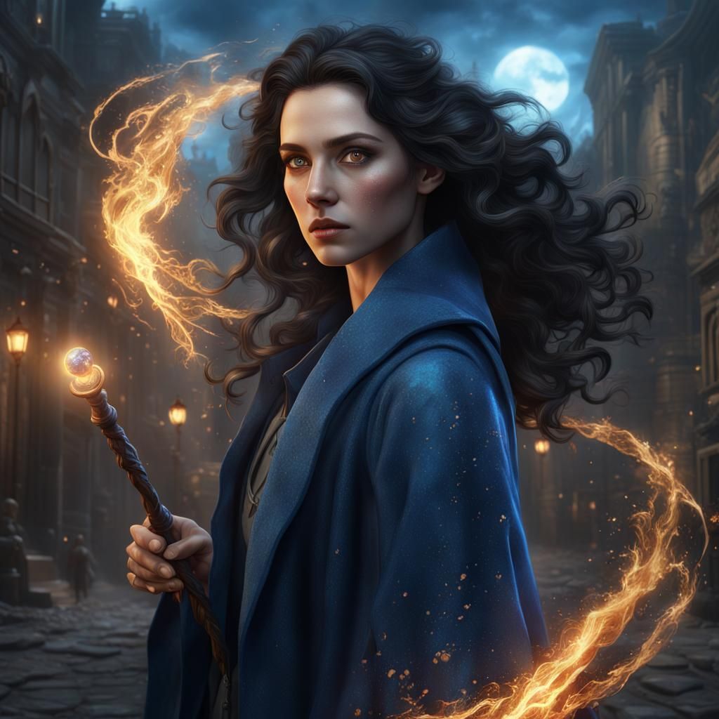 Sorceress with Magic Staff in Fantasy Art