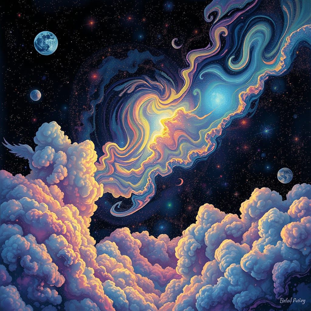 Cosmic Renaissance Dreamscape in Vibrant Holographic Style
