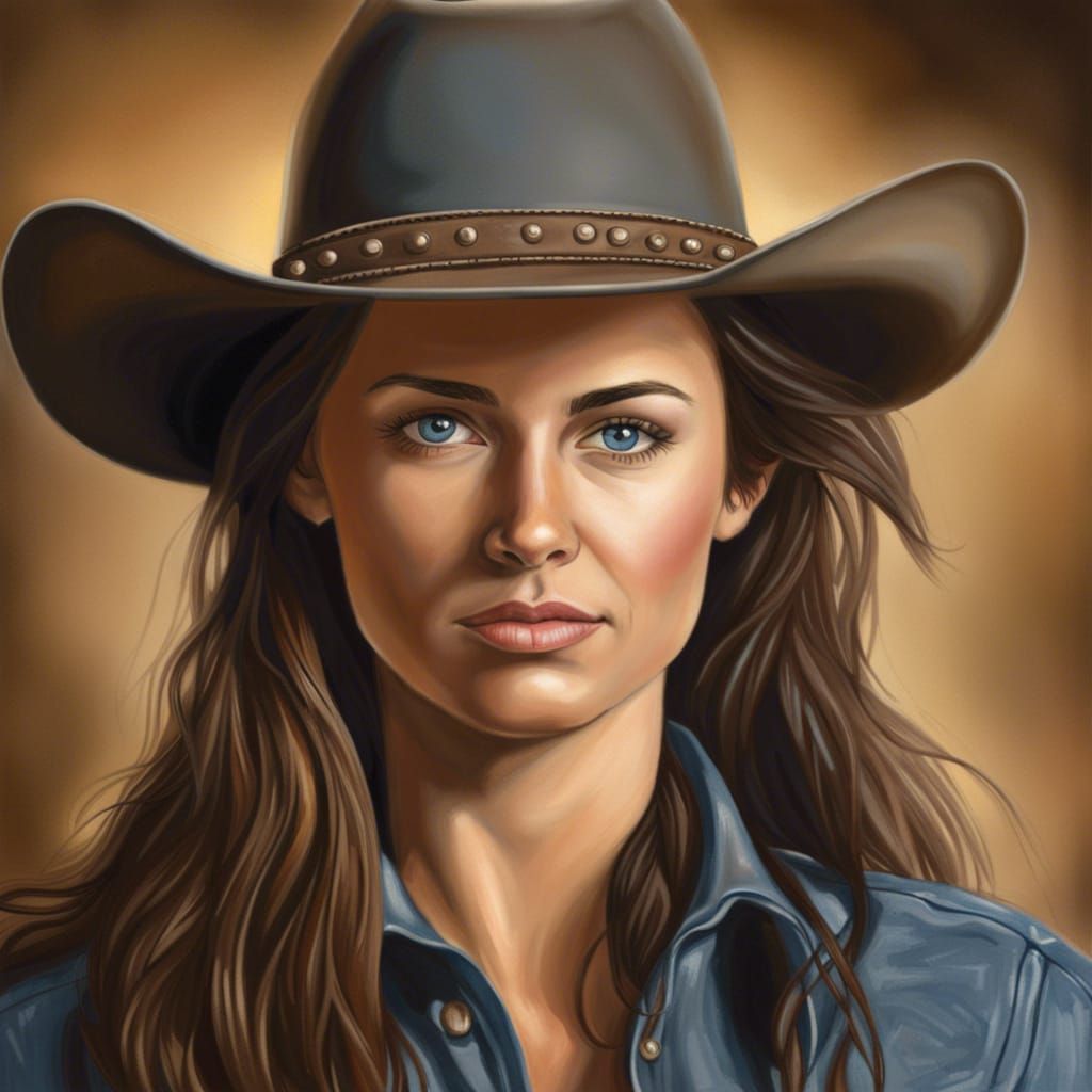 Hyperrealistic Cowgirl at Ranch: Modern Western Portrait
