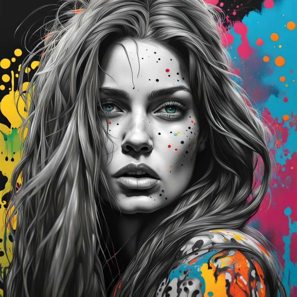 Hyperrealistic Woman in Filigree with Color Accents