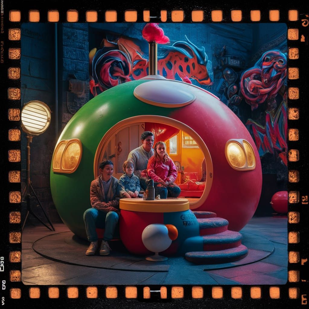 Family in Gumball House: Cinematic Film Still