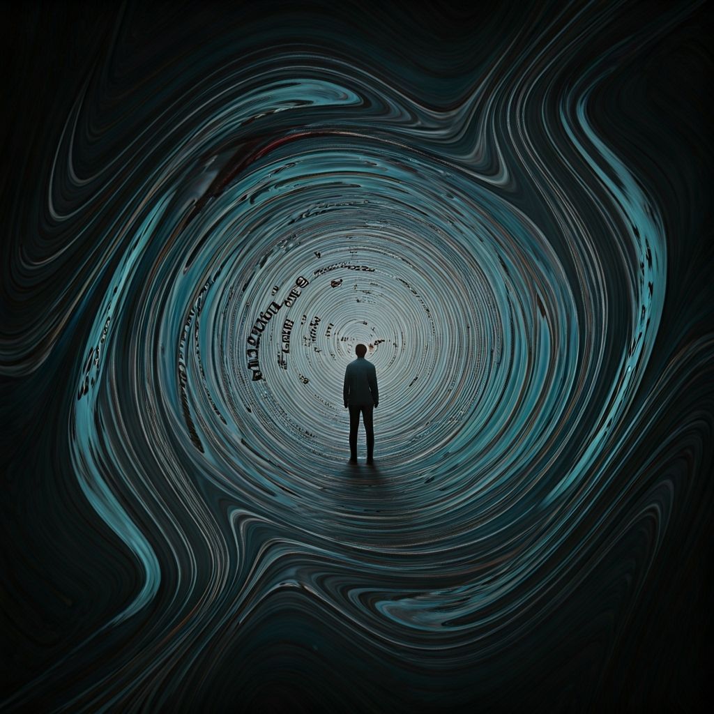 Surreal World Collapsing Inward in Dark Tones