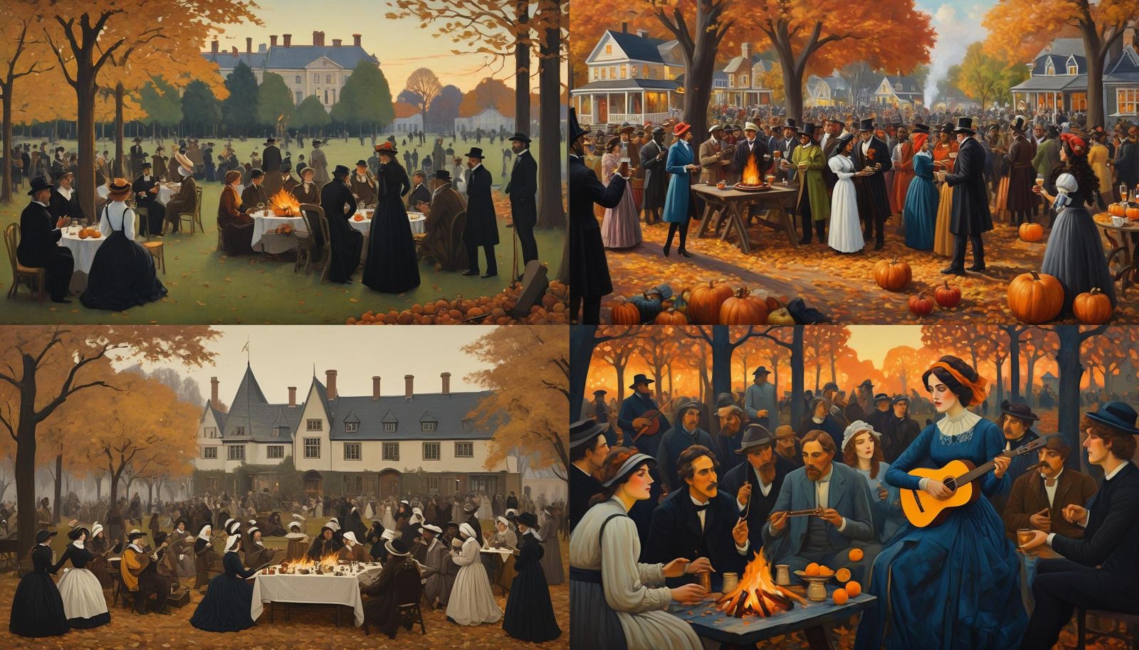 Autumn Village Bonfire in Neoclassical Style