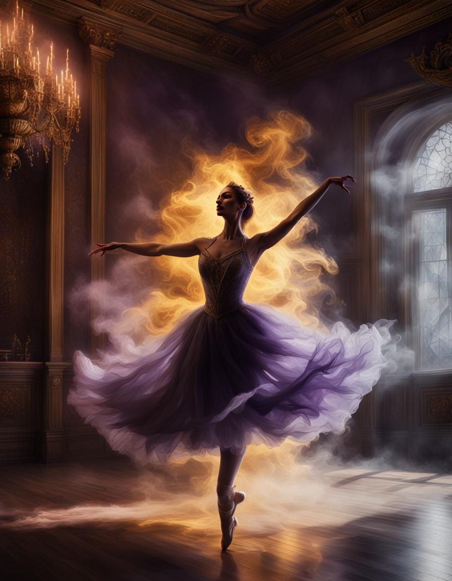 Ballerina's Smoky Dance: A Dark Fantasy Concept