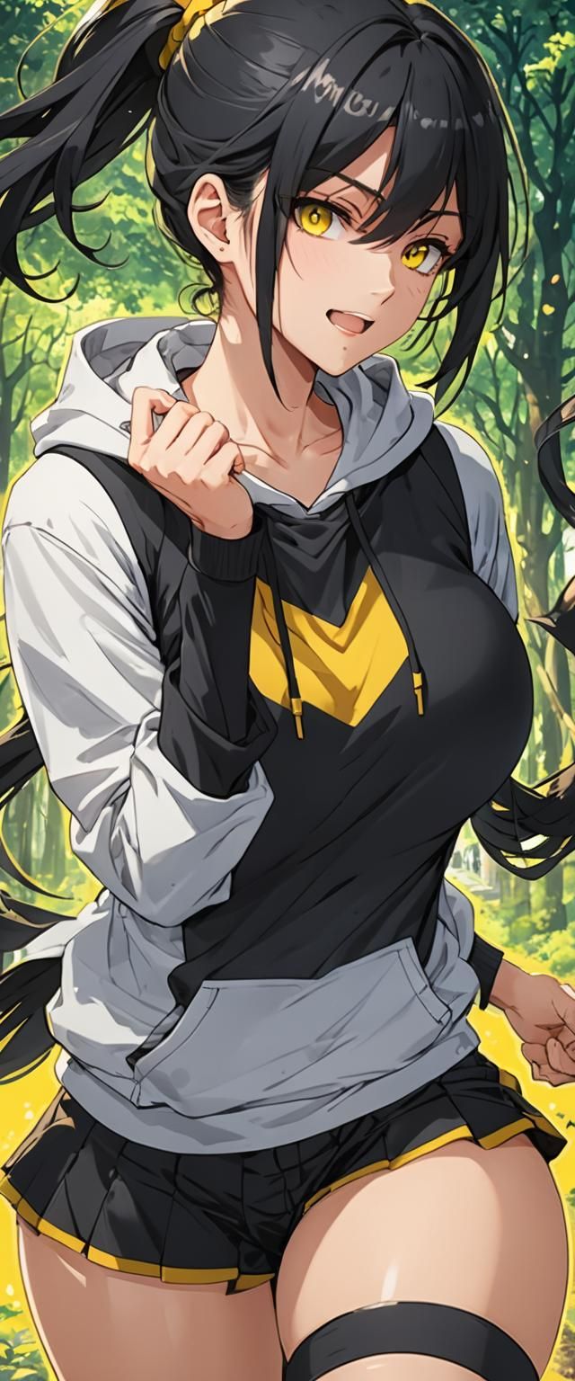 Anime-Inspired Figure in Yellow and Black Attire with Pony T...