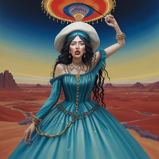 Surreal Woman on Carousel in Dali Style