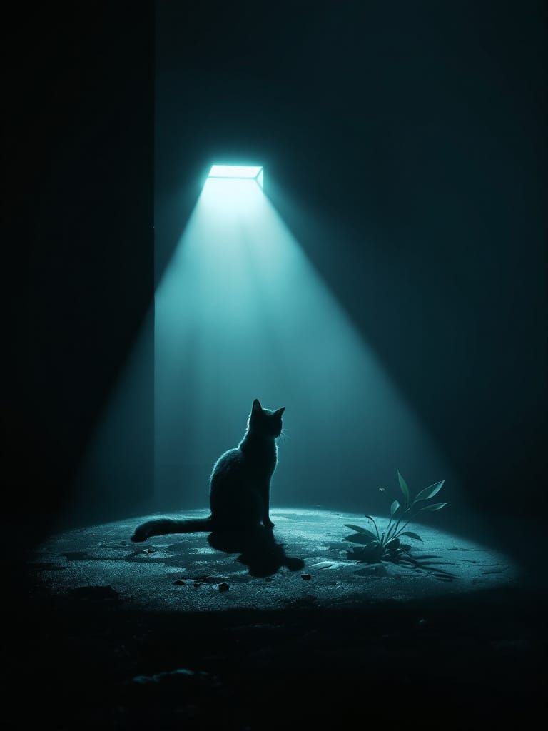 Film Noir Cat in Geometric Light Shadow