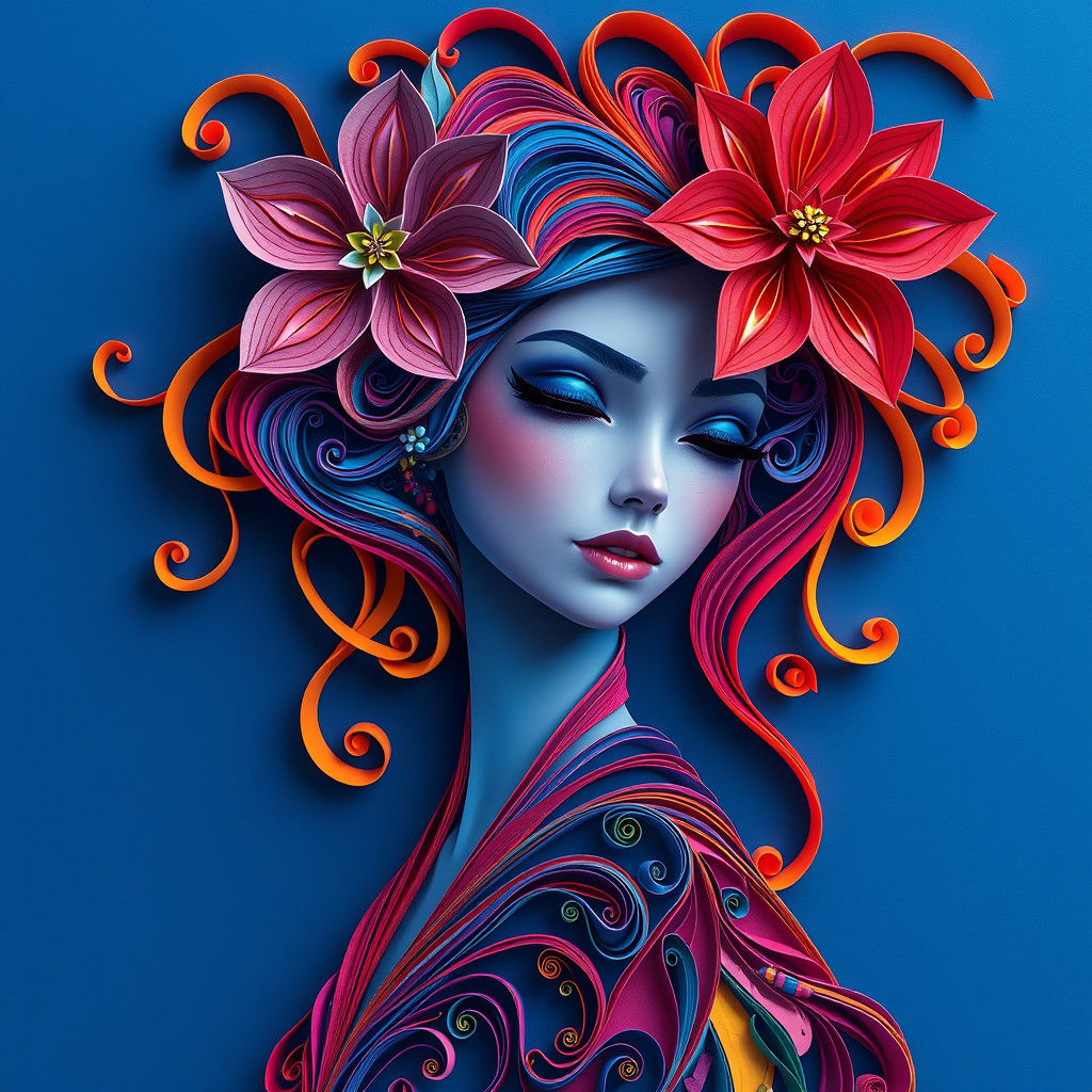 Colorful Paper Quilling Portrait: Detailed Digital Art