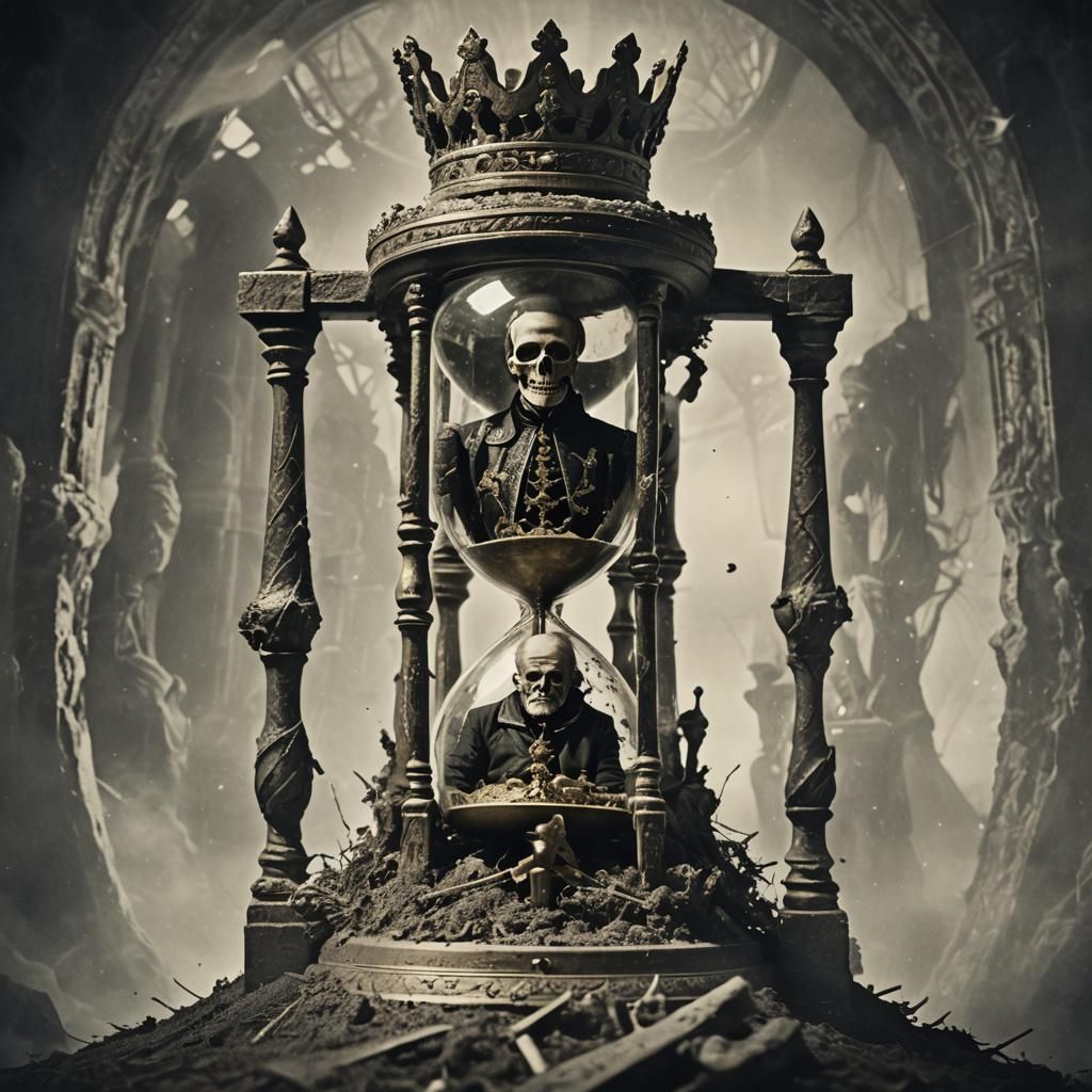 King, Death, and Hourglass: Double Exposure Art