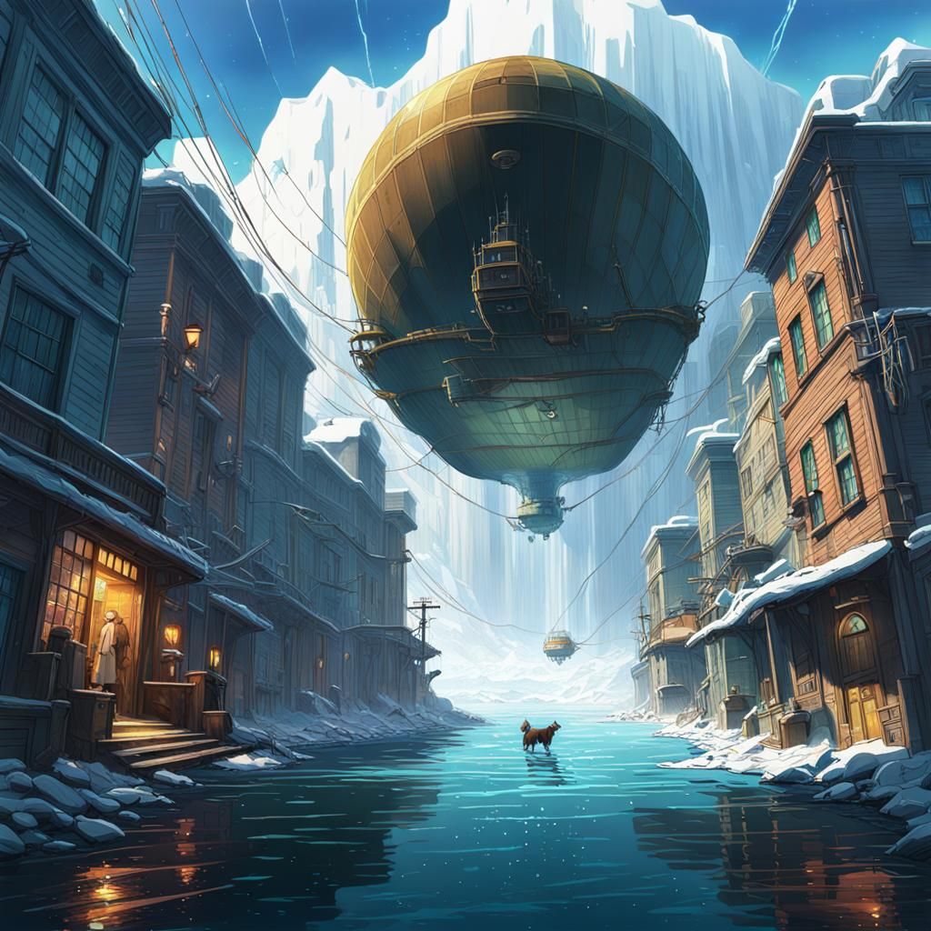 Antarctic Cyberpunk Old West Scene in Anime Style