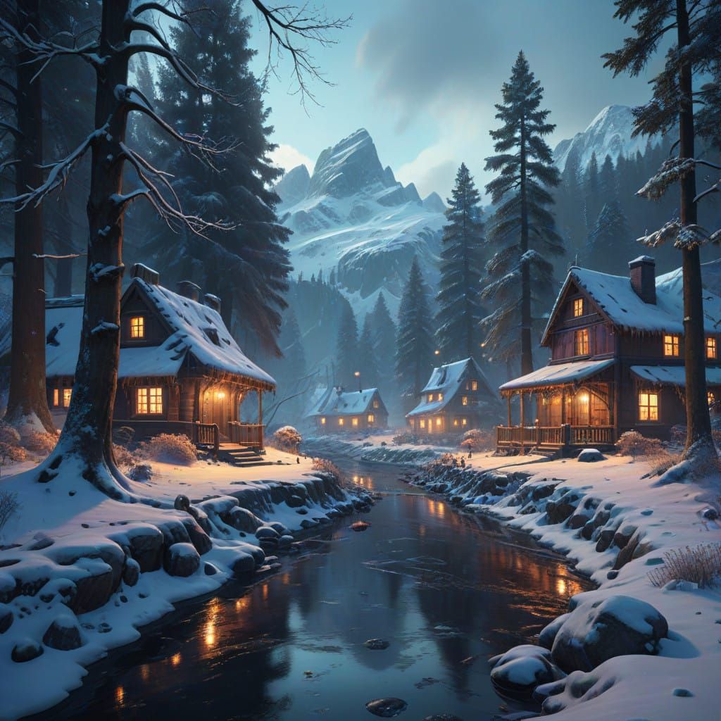 Winter Wonderland in Oil Painting Style