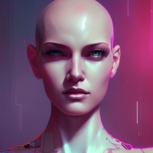 Cyberpunk Shaved Head Woman Portrait in 8K