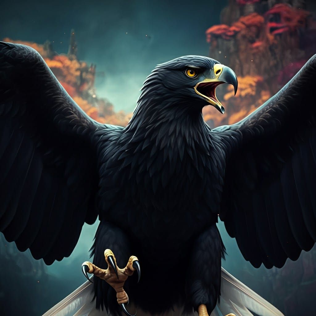Enraged Black Eagle Screaming in Fury: Matte Painting