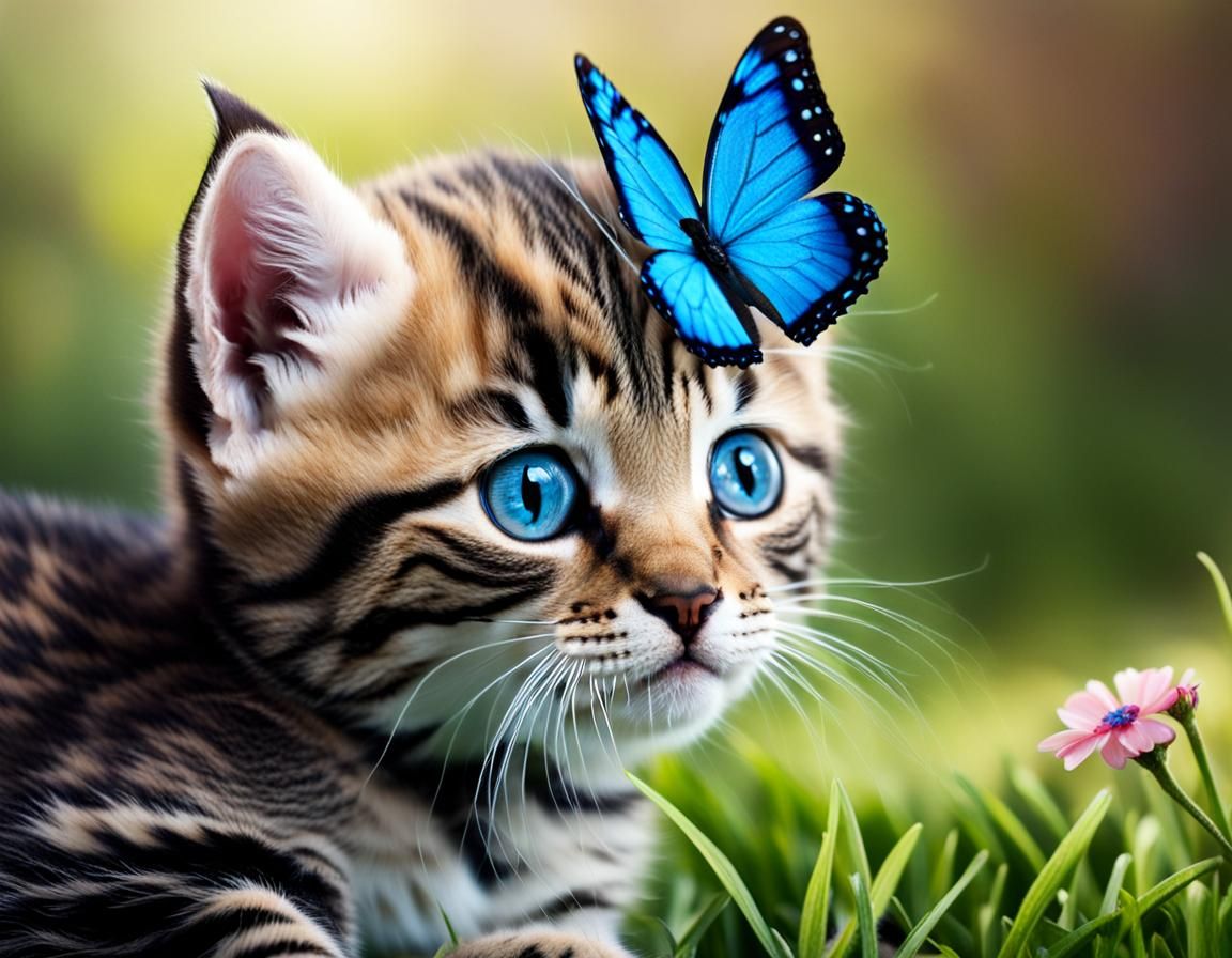 Tabby Kitten with Butterfly on Nose