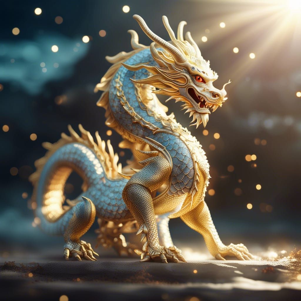 Futuristic Chinese Dragon in Shining Armor