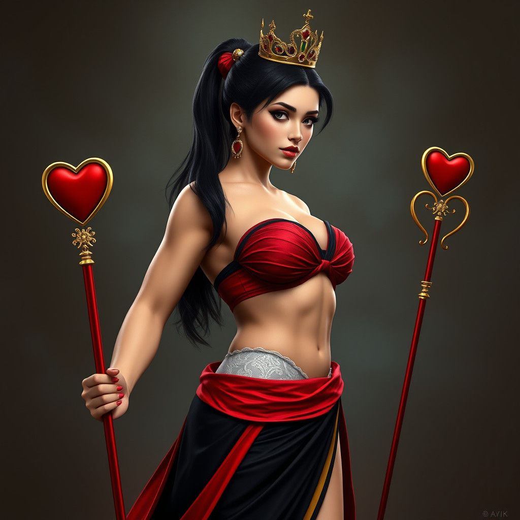 Imposing Queen with Athletic Physique in Matte Painting Styl...
