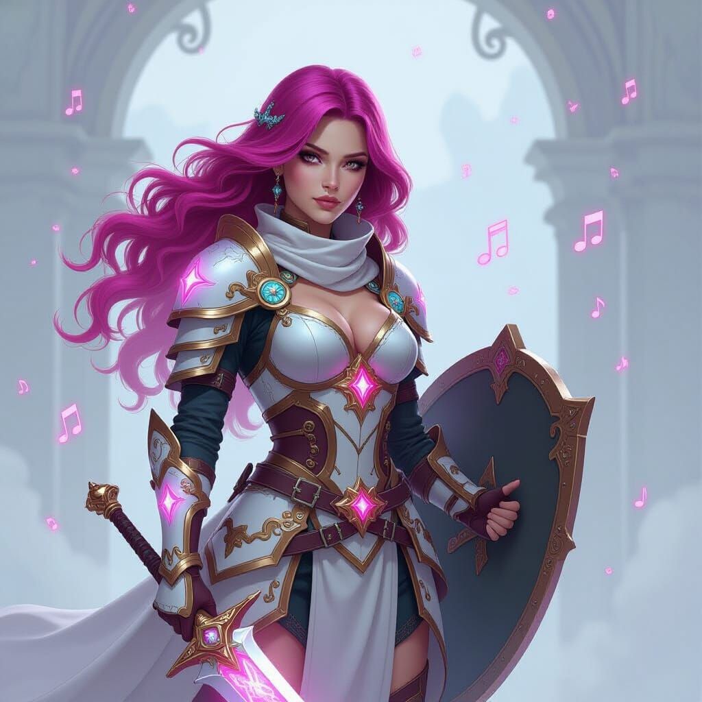 Ethereal Bard with Magic Sword in Futuristic Style