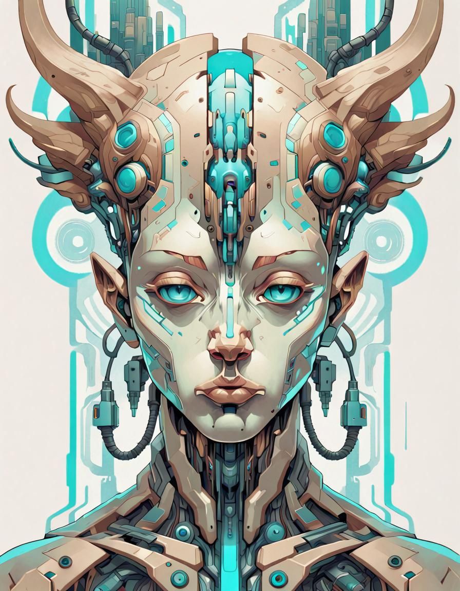 Abstract Animal Head in Cyberpunk Style