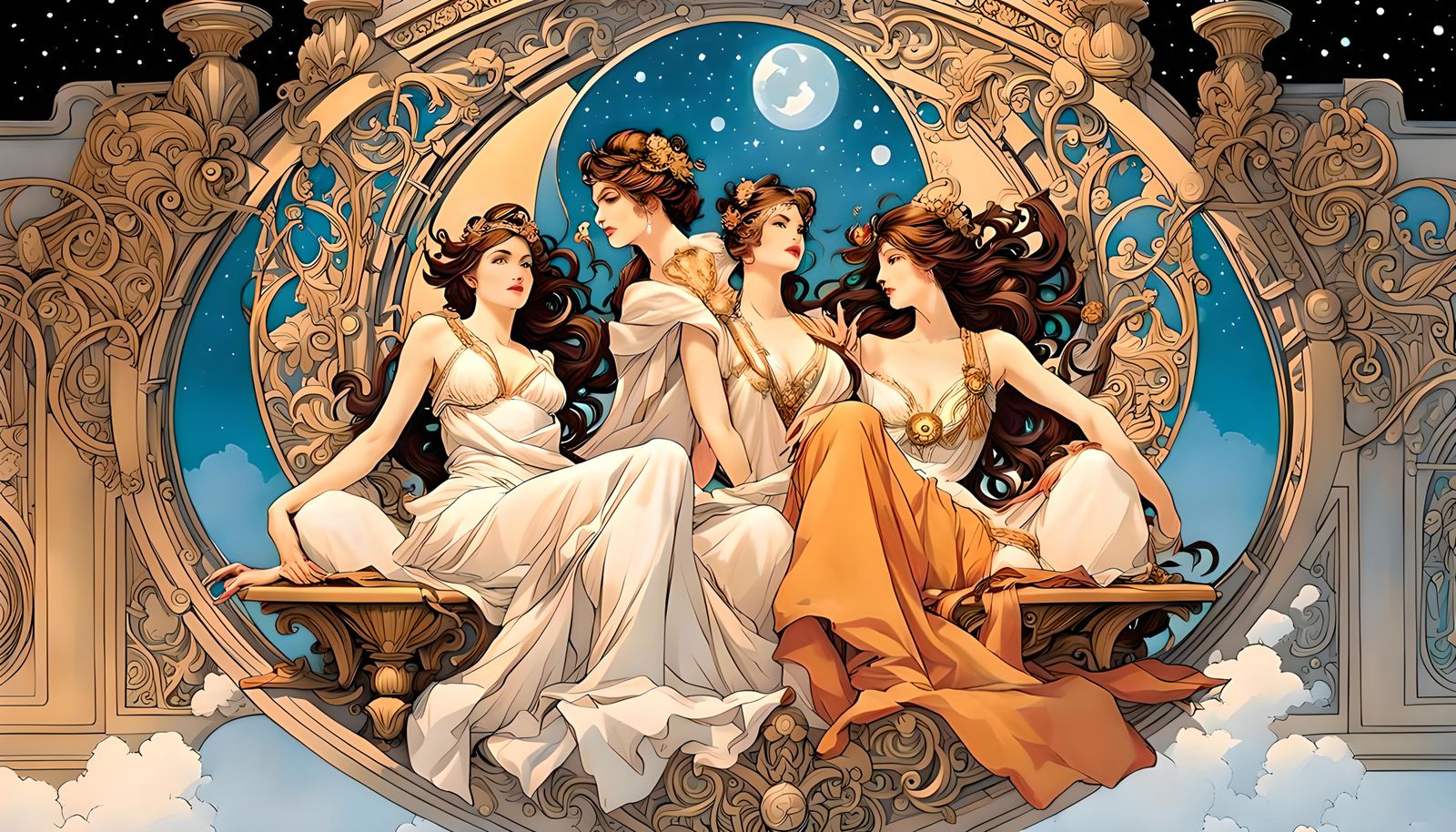 Muses Overlooking Cosmos as Graphic Novel Art