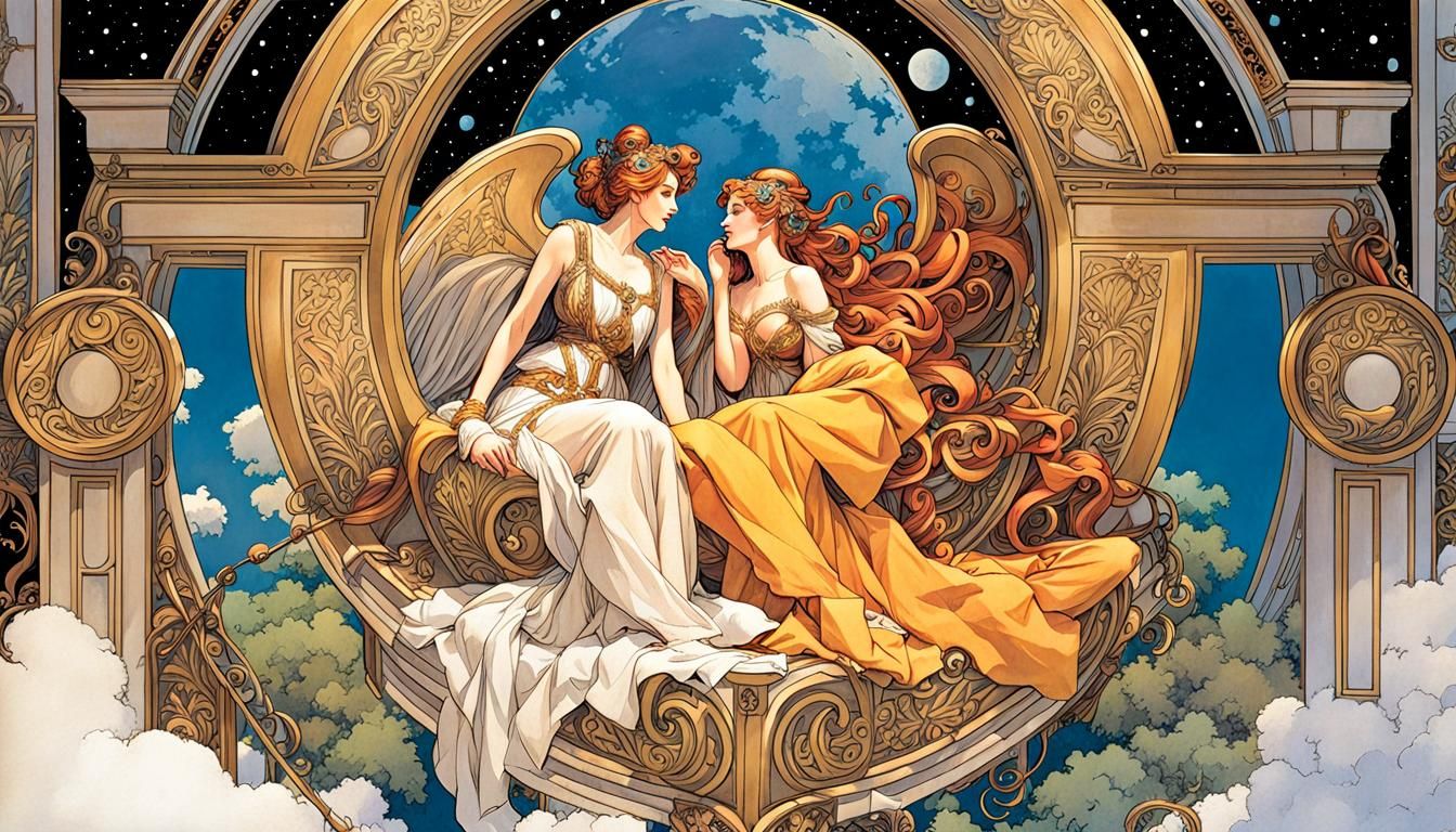 Muses Watching Over Cosmos in Graphic Novel Style