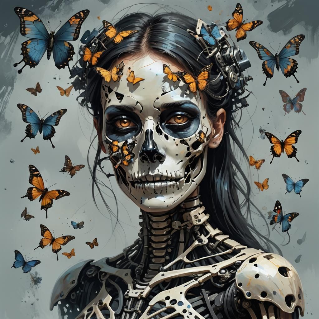 Woman with Butterflies: Apocalyptic Robot Art