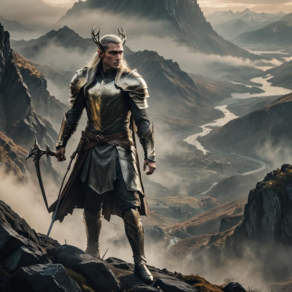 Armored King on Misty Peak in Cinematic Realism