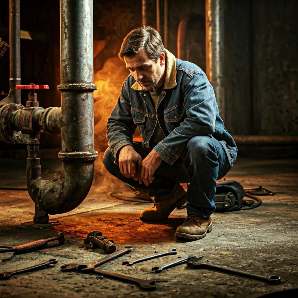 Tradesperson Repairing Gas Pipe in Photorealistic Style