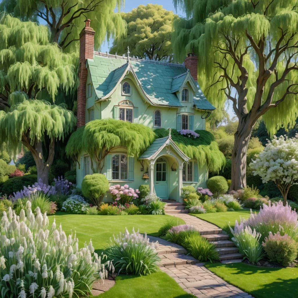 Pastel Glass Cottage in Verdant Garden