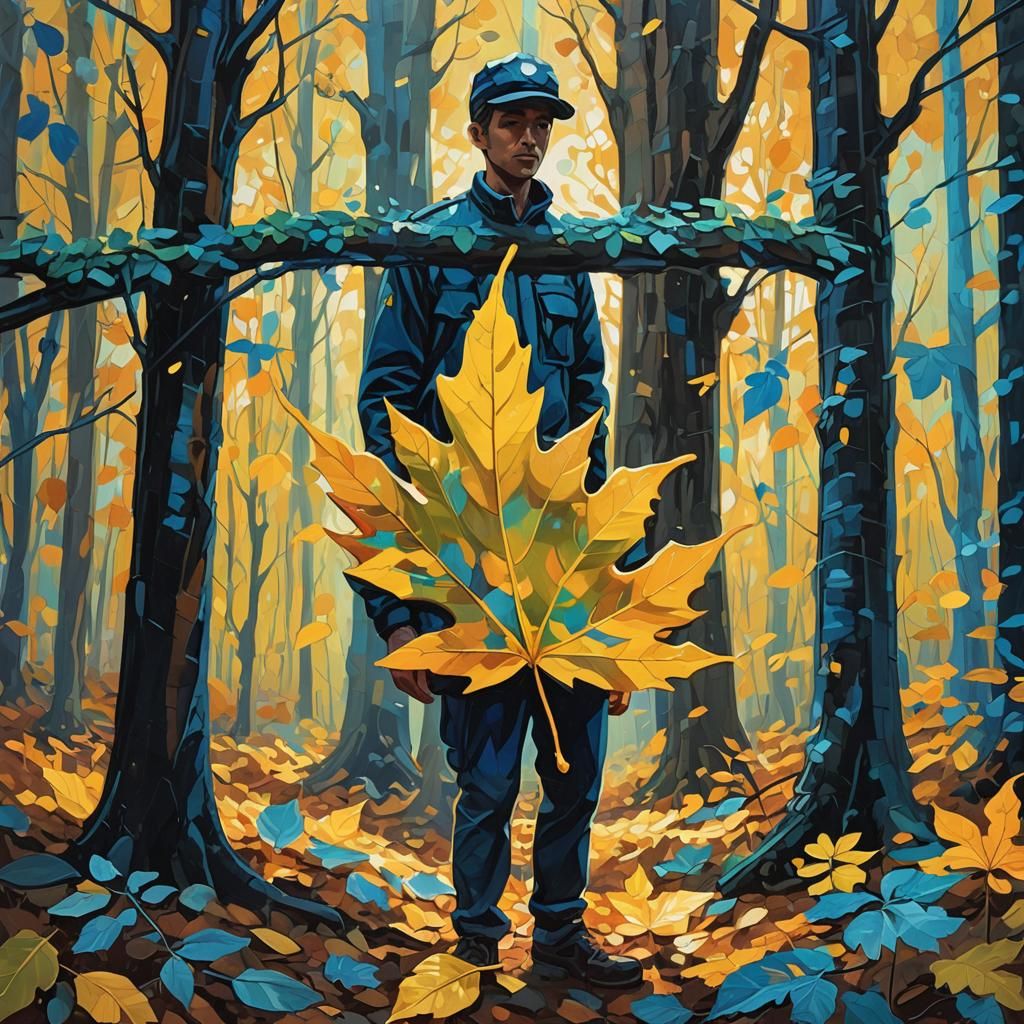 Glowing Autumn Leaf in Mystical Fauvist Forest