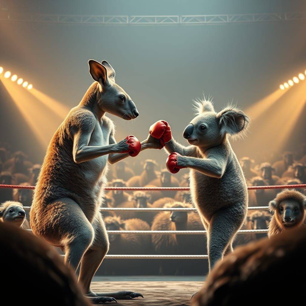 Surreal Boxing Match: Koala vs Kangaroo